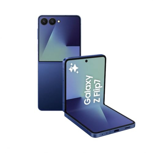 Samsung Galaxy Z Flip7 AI Phone, Thin & Light Foldable Design, Large Cover Screen, 50MP Camera, 256GB Storage, 12GB Memory, 4300mAh Battery, Blue Shadow, 3 Year Extended Warranty (UK Version)
