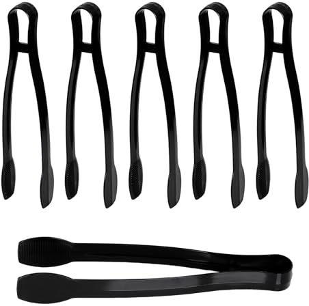 6Pcs Black Plastic Salad Tongs, Kitchen Serving Tongs for Buffets, Catering, Dinner Parties, Banquets, Events, Weddings, 9 Inches (Black)