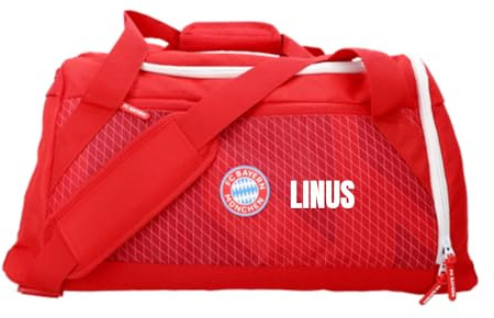 FC Bayern München Sporttasche - Personalisiert mit Name - FCB Reisetasche Weekender Bag klein in rot - 35 L