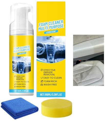 Detergente Schiuma per Auto - Detergente Schiuma Interni Auto con Panno e Spugna,Accessori Pulizia per Sedili Pelle Tappezzeria Portiere e Cruscotto