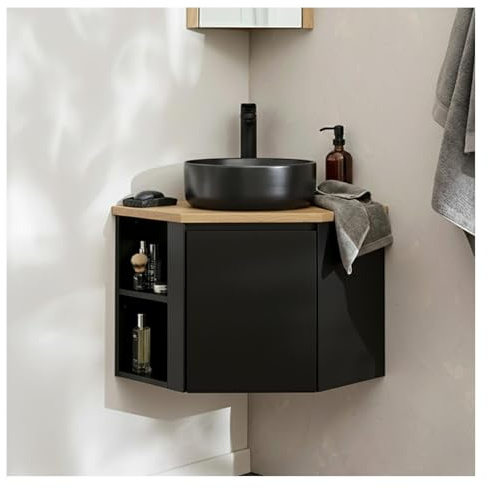 MOB-IN Sorrento - Juego de mueble bajo lavabo esquinero y lavabo, color negro