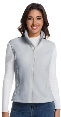 Doohu Fleece Vest for Women Fall Warm Full-Zip Sleeveless Tops(Light Gray, XS)