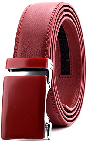 Läderbälte for män 3,5 cm bredd automatiskt spärrspänne Skjutbältesklänning Vardagsbälte(Red,110cm/28-36 Waist adjustable)