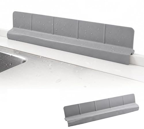 Solvio Upgraded 58cm Silicone Kitchen Sink Splash Guard with 7 Strong Suction Cups, Hem Flow Guiding Self-Draining Water Barrier for Kitchen Tap, Bathroom and Island (Grey)