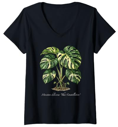 Women's Monstera Thai Constellation Plant Illustration V-Neck T-Shirt