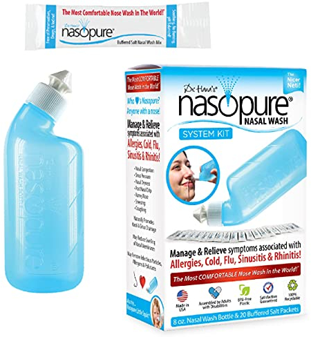 DR HANA'S NASOPURE El Â € Œnicer Neti pota € | Lavado nasal para alivio de la alergia y el alivio de la congestión nasal | Kit de sistema