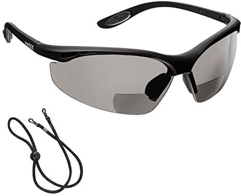 voltX 'CONSTRUCTOR' BIFOCAL Reading Safety Glasses (SMOKE/GRAY +2.0 Dioptre) UKCA & CE EN166F certified/Cycling Sports Glasses includes safety cord + UV400 anti fog coated lens