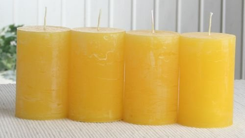 SET: 4x Rustik-Stumpenkerze, 8 x 5 cm Ø, zitronengelb