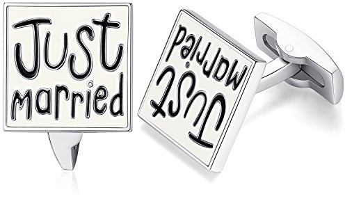 Honey Bear Just Married manschettknappar för män, fyrkantigt rostfritt stål, för bröllop äktenskap gåva