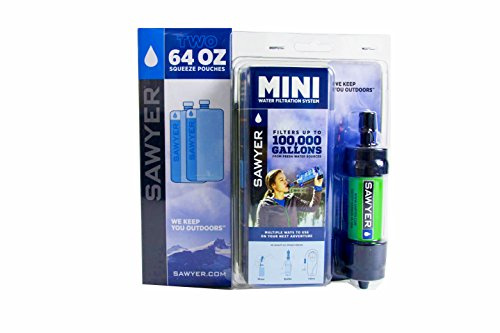 Sawyer mini vattenfilter utomhus vattenberedare sparset för dricksvatten med 2 x 2 l dryckespåse