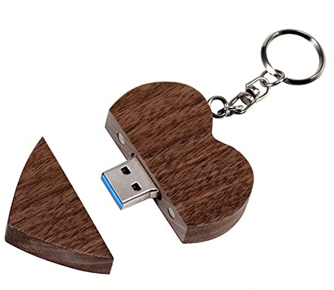 FeliSun Speicherstick USB Stick USB-Flash-Laufwerk Customized Holz Herz USB3.0 Flash Drive Pendrive High Speed Memory Stick Externe Speicher Fotografie Hochzeitsgeschenke (Brown, 32GB)