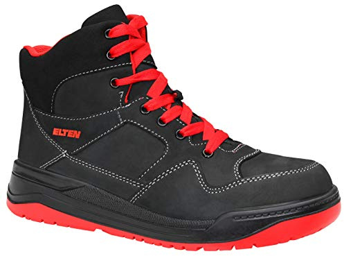 ELTEN Sicherheitsschuhe MAVERICK black-red Mid ESD S3, Herren, Leder, Stahlkappe, leicht, sportlich, Schwarz, Größe: 45