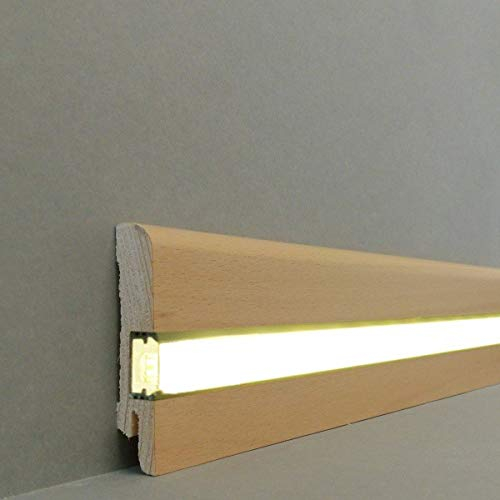 LED | Licht Fuß- u. SockelleistenErfurt 15.70.2L | LED Sockelleiste | Lichtleiste | Inklusive weißer Abdeckung| Profisockelleisten- Buche lackiert