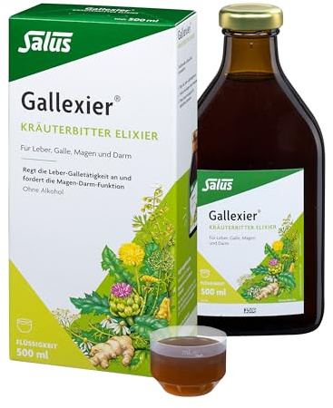 Salus Gallexier Kräuterbitter für Leber, Galle und Magen-Darm 500 ml | Alkoholfreies traditionelles pflanzliches Arzneimittel zur Unterstützung der Magen-Darm-Funktion und des Leber-Galle-Systems