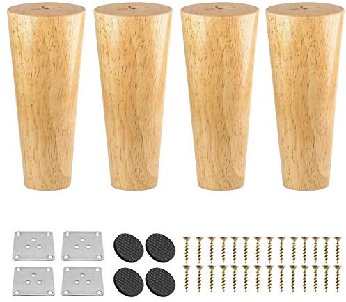Btowin 20cm Holz Möbelfüße, VCF 4 Stück Massivholz Tischbeine Möbelbeine DIY Ersatz mit Montageplatten & Schrauben & für Schrank Sofa Bett Ottomane Couch