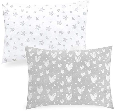 Kinder Kleinkind Kissenbezüge, 2-Pack, 100% Jersey Baumwolle, Ultra weich, Passt für 33 x 46 cm Babykissen, Grau Print Umschlag Stil, Reise Kissenbezug für Jungen und Mädchen