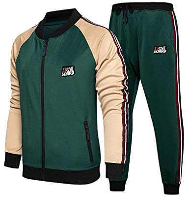 Litteking Men's Tracksuits 2 Piece Outfit Casual Long Sleeve Sweat Suit Set Full Zipper Sports Jogging Suits Green XL