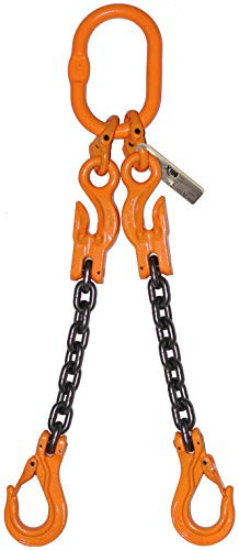 9/32 in x 6' ft Grade 100 Adjustable Double Leg Chain Sling with Clevis Sling Hooks - 7,400 lbs at 60 DEG