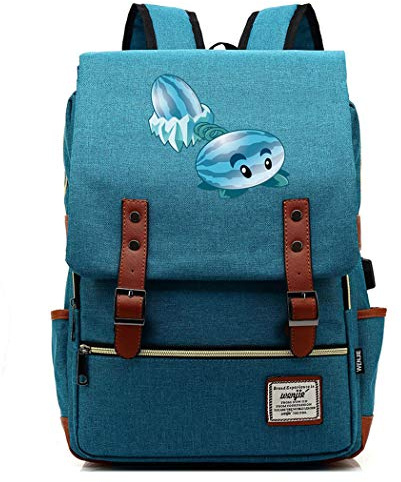 WANHONGYUE Spiel Plants vs. Zombies Backpack Vintage Schulrucksack Schulranzen Studententasche 15,6 Zoll Laptop Rucksack mit USB-Ladeanschluss Deep Sky Blue / 2