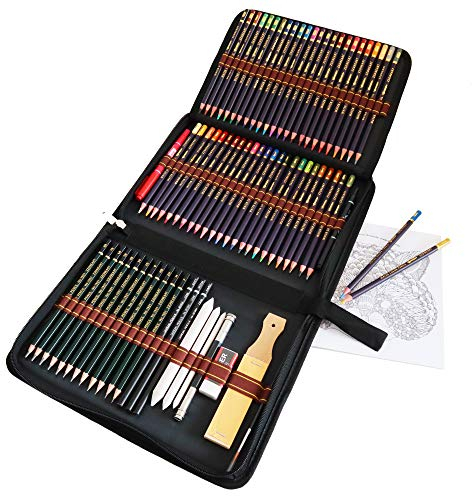 YJYHART Buntstifte Set, Aquarellstift Set,74 Farbstifte Zeichnen Art Set,ideal zum Färben und Skizzieren,inklusive federtasche,Malstiften,Graphit und Kohle-Bleistifte und Zubehör
