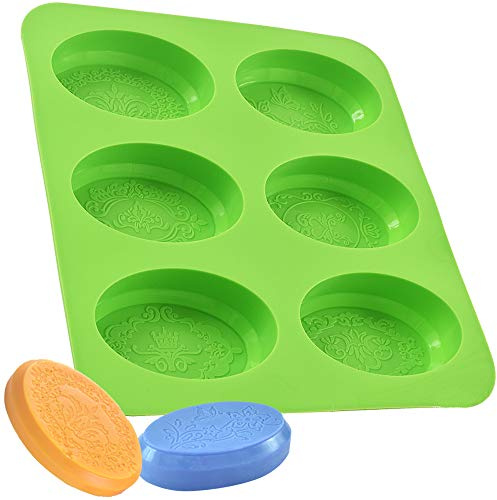 Newk - Stampi per sapone in silicone ovali, 6 cavità, per sapone fatto a mano fai da te, con motivi floreali misti per sapone al latte