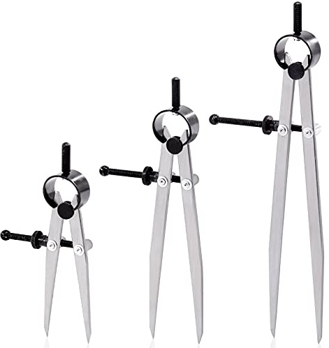 Keadic Lot de 3 compas professionnels en métal de 10.2 cm, 15.2 cm, 20.3 cm, réglable en acier verrouillable, boussole pour le travail du cuir, le travail du métal, le dessin de géométrie