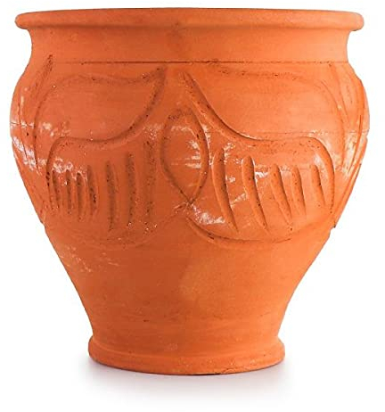 Saharashop Marokkanischer Keramik-Blumentopf Kora 4 Ton Natur, Pflanztopf Pflanzcontainer, Blumenkasten Balkonkasten Balkontopf, Pflanzkübel für Garten Balkon Terrasse Zimmer Büro