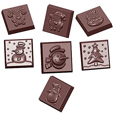 CW1660 Chocolate World Professional Polycarbonate Caraque X7 Christmas Figure Set Mould Chocolatier Genuine