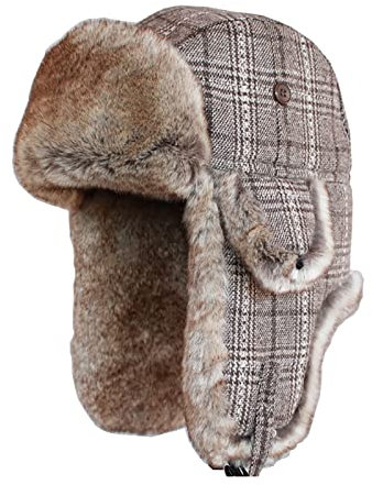 WHSPORT Warme Trappermütze Bomber Hut Unisex Fliegermütze Fellmütze mit Ohrenschützer Trapper Hat Wintermütze (Color : Brown, Size : 60-62CM/23.62-24.4IN)