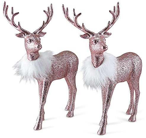 Ornativity Rose Glitter Christmas Reindeer - Xmas Holiday Party Deer Figurine Statues Dinner Tabletop Decorations Centerpiece Mantle - 12 Pack of 2