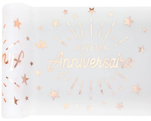SANTEX 6646-20-30, Chemin de Table Joyeux Anniversaire étincelant, Blanc/Rose Gold