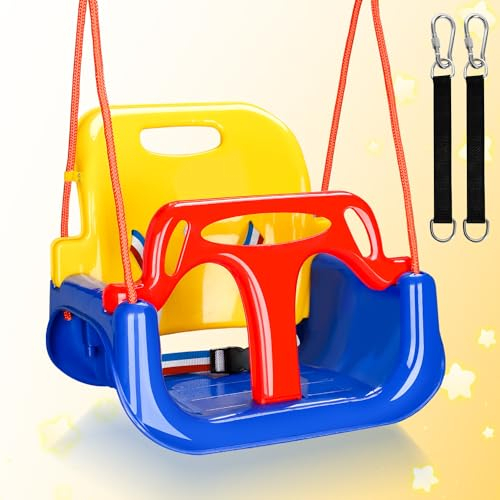 Tubiaz Babyschaukel Kinderschaukel 3 in 1, Schaukeln Garten Spielzeug Schaukel für Baby Kinder, belastbar bis 100kg mit Rückenlehne und Anschnallgurt, für Indoor Outdoor
