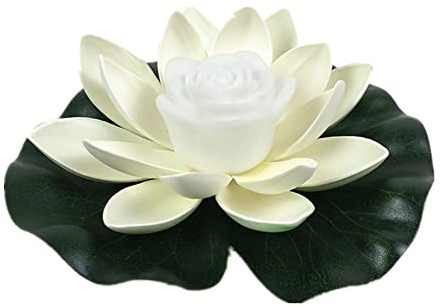 Solarleuchte 18cm LED Lotus Laterne Wasserlaterne Schwimmlaterne Solarlampen für außen Wasserdichte Garten Pool Licht Teichlicht Künstliche Seerose Licht für Garten Schwimmbad Brunnen Aquarien (Weiß)