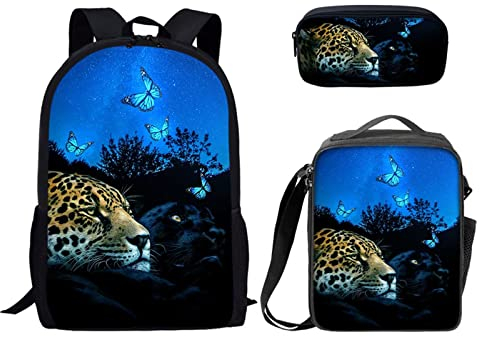 Binienty Jungen Rucksack Kinder Elementary Bookbag Schultasche mit isolierter Lunchbox Tragetasche und Federmäppchen, Gepard 5, Einheitsgröße
