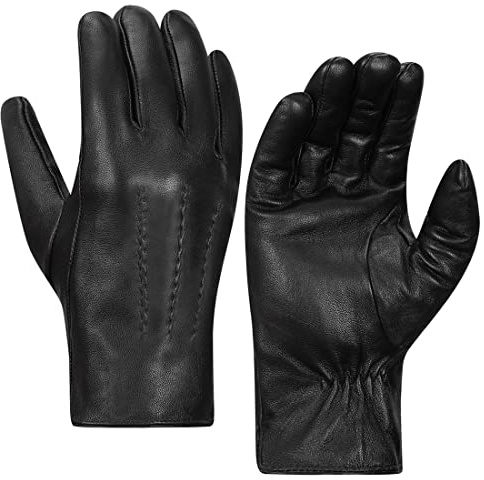Harssidanzar Lederhandschuhe für Herren,Winter Kaninchenfell gefütterte weiche Echtlederhandschuhe KM047EU,Schwarz,Größe S