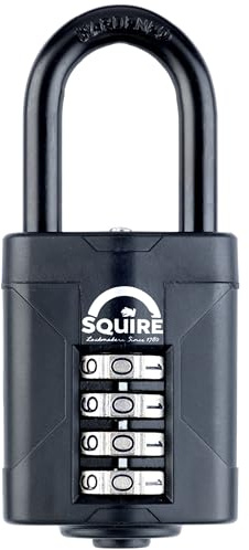 Squire Combination Padlock CP50/1.5 – 50mm Long Shackle Combination Padlock (Black) – Re-Codable 4-Digit Push Button Lock – Ideal for Gates & Deep-Fitting Lockers | 1.5 (38mm) long shackle, 10,000 re-codable combos – for gates & lockers with deep or recessed fittings