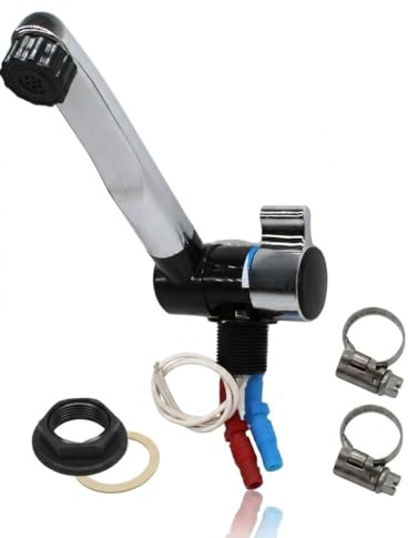CR-MOESANCO® Wasserhahn London für Wohnwagen, Wohnmobil, Boot oder Camping, Verchromt, für Heißes und Kaltes Wasser, mit Schalter, 12 V / 24 V
