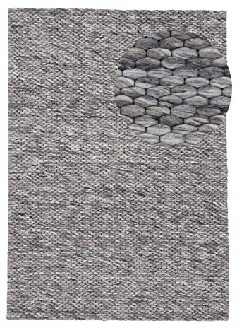 carpetfine Wollteppich Sina weicher handweb Teppich Natur Grau meliert 80x150 cm | Zeitloser Wollteppich für Wohnzimmer, Schlafzimmer & Kinderzimmer