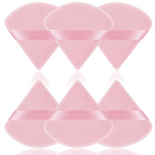 AUAUY Lot de 6 pompons de maquillage triangulaires pour le visage - Lavables et réutilisables - Outil de maquillage sec et humide - Pour poudre libre ou fond de teint - Rose