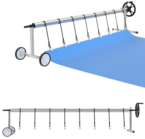 LARS360 Pool Aufroller Mobiles Aufrollsystem für Solarfolie Poolabdeckung Aufrollvorrichtung Plane 3m - 5,70m verstellbar Edelstahl Premium Aufrollsystem inkl. Befestigung & Rollen