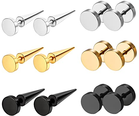 Flongo Männer Ohrstecker Frauen Ohrringe, 8 Stück Gestüt Stecker Ohrhänger Blau Weiß Rosegold Bunt Polished Taper Fake Plug Tunnel Fakeplugs Herren,Damen Set