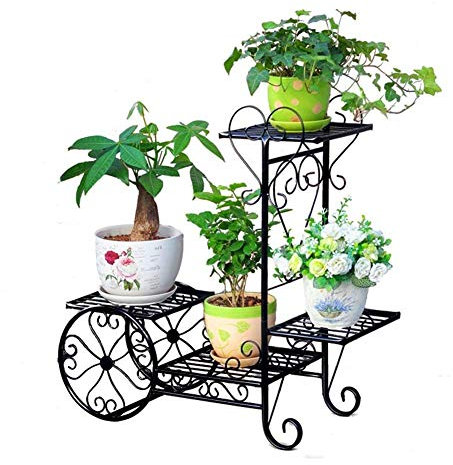 SWEGN Pflanzenständer Pflanzenregal Blumenständer Blumenwagen-Rack-Display Metall-Blumentopfregal für den Innenbereich Garten Dekorativer Blumentopfhalter (Farbe: Gold, Größe: M) Huajia