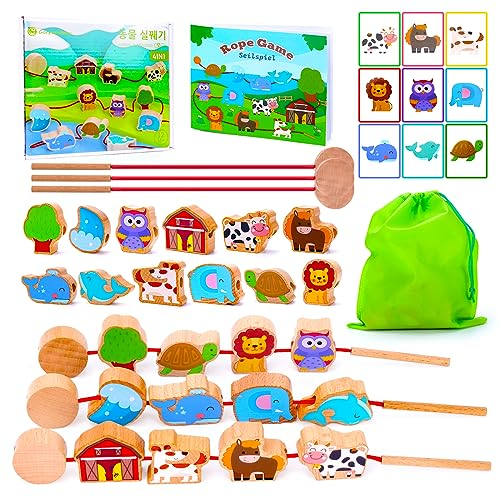 Montessori Kinder Spielzeug Ab 1-3 Jahren: Baby Motorikspielzeug Holzspielzeug Perlenspiel Tiere - Geschenk Für 18 Monate Bis 3 Jahre Junge Mädchen