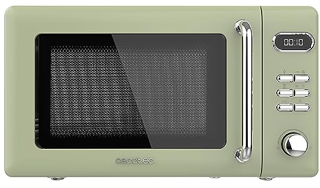 Cecotec Microondas Digital con Grill de 20 L Proclean 5110 Retro Green. 700 W en 5 Niveles, Temporizador hasta 60 mins, 8 Programas y Modo Descongelación, Diseño Vintage en Verde