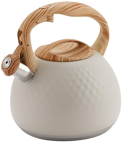 mumisuto Stove Top Whistling Kettle 3L Gas Kettle with Whistle Fast Boil, Stainless Steel Camping Kettle Tea Kettle for Gas Hobs, Induction and Electric Hobs (White)