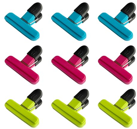 YUREMEEY Chiudi Sacchetti, 9 Pezzi Clip per Cibo Sacchetti, Clip di Chiusura in Plastica Mollette, Mollette Plastica Cucina Casalinghi, per Chiudere Sacchetti per Alimenti Snack, Colore Multiplo