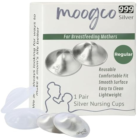 The Original Silver Tasses d'allaitement en argent 999 carats – Boucliers de mamelon pour allaitement – Essentiels essentiels pour nouveau-né – Cache-tétons – Argent 999