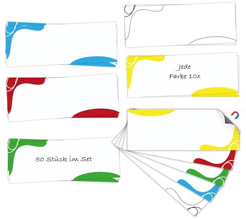 50 Magnetstreifen beschreibbar 110x40 mm, 10 Stück je Farbe Ideal für Metallregale & Lagersysteme und als Whiteboard Zubehör. Beschreibbare Magnete in 5 Farben (50er Set ohne Stift)