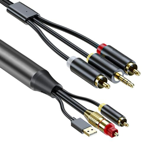 Hduacuge Câble Audio Numérique/Optique et Coaxial vers Analogique L/R et Câble Audio Stéréo AUX 3,5 mm Noir 3 mètres/10 pieds