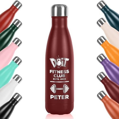 polar-effekt Edelstahl Trinkflasche 500 ml Dunkelrot mit Gravur - isolierte Thermosflasche - hält Getränke warm und kalt